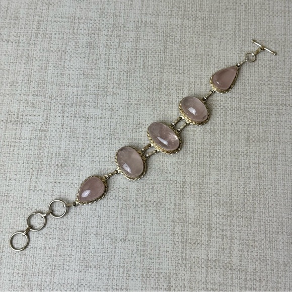 Rose Quartz Silver Bracelet with Toggle Clasp - Picture 2 of 5
